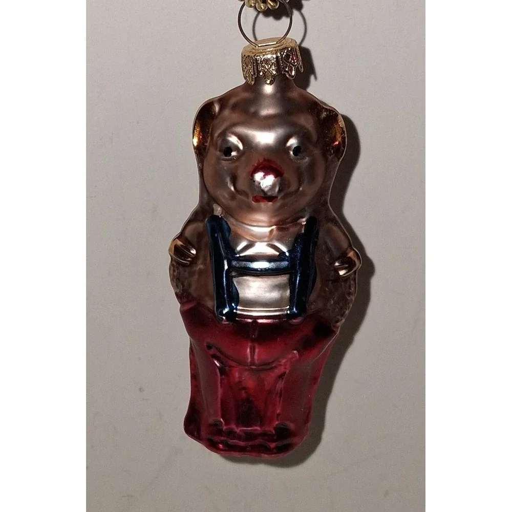 Vintage Germany Blown Glass Bear Christmas Ornament Red Pants 3.75